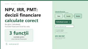 NPV, IRR, PMT în Excel: calculezi orice decizie financiară în 5 minute